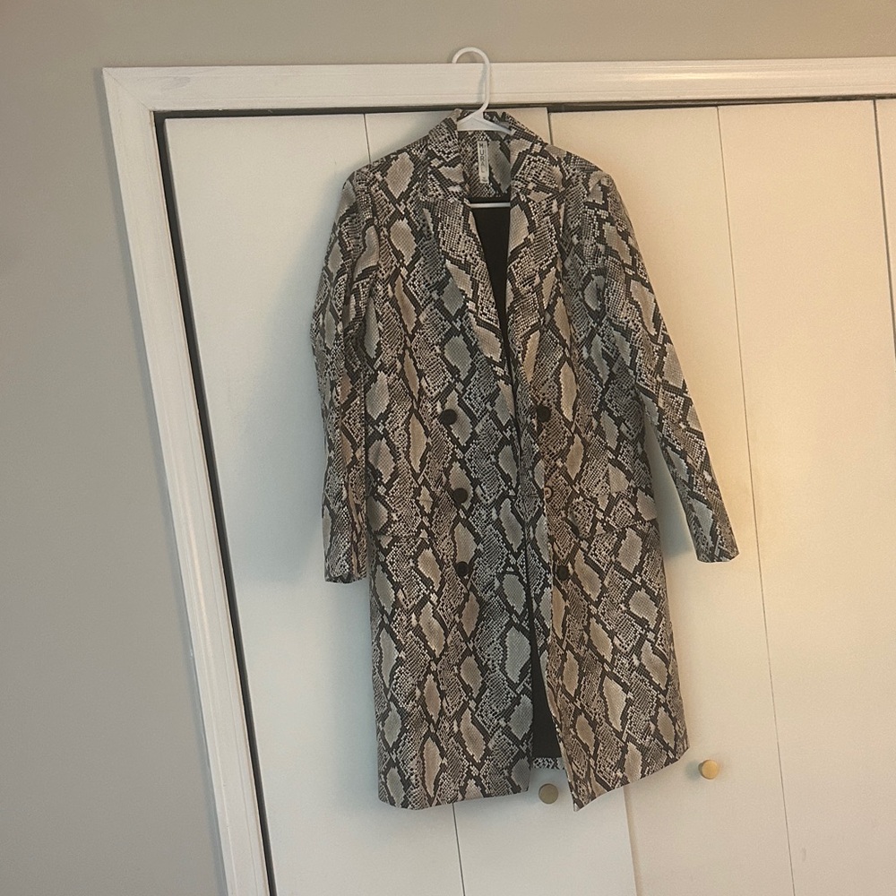 Mural Snake-Print Longline Trench Coat - Brown & Black
